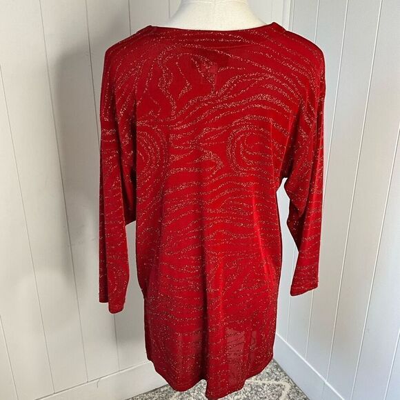 A Touch of Class Clothing Womens S/M Tunic Top Red Sparkle V Neck Slinky Stretch - Picture 7 of 12